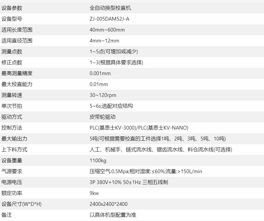 全自动换型校直机参数